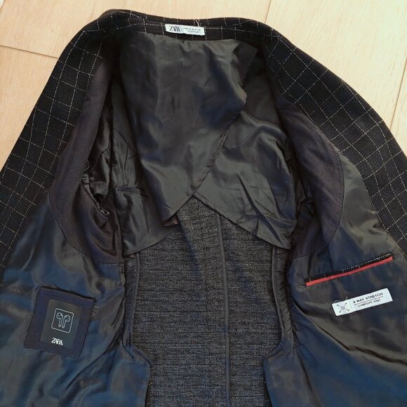 Zara Men's Blue Plaid Stretch Blazer 36 - Picture 4 of 4